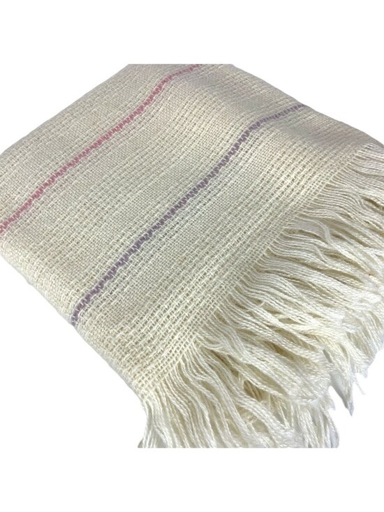 Faribo Other - Vintage Faribo Lightweight Acrylic Blend Throw Blanket Cream Muted Stripe Fringe